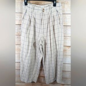 Madewell Pleated Hi-Rise Wide Leg Pants Window Pane Cream Off White Linen Sz 10
